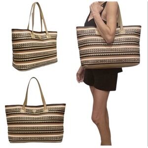 Tory Burch Robinson Zig Zag Tote Shoulder Bag Leather East West Large Carryall